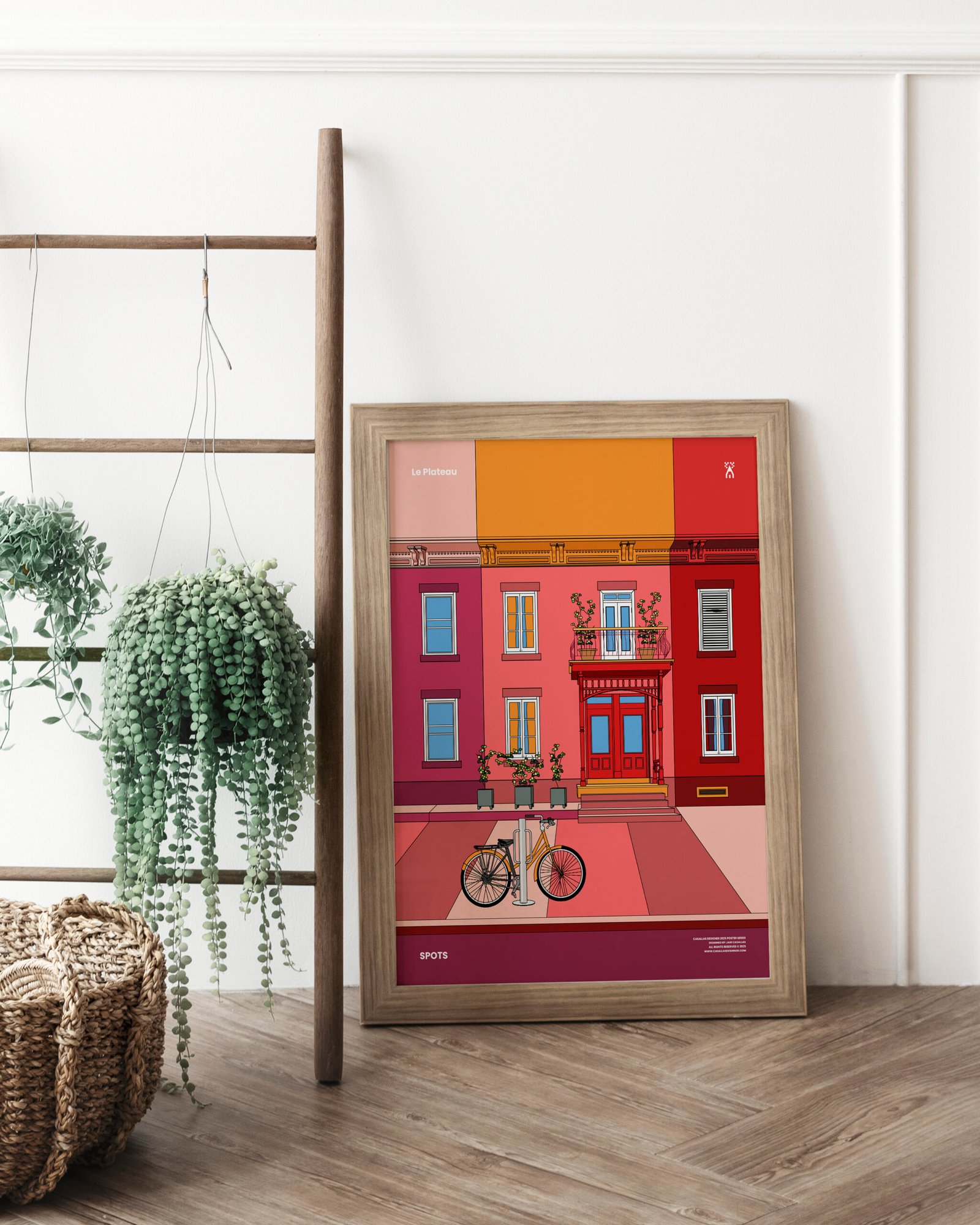 Blank picture frame by a wooden ladder